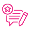Text bubble, star, and pen icon