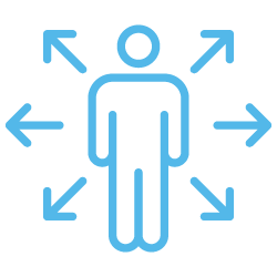 Man with arrows pointing out icon