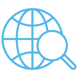 Globe and magnifying glass icon