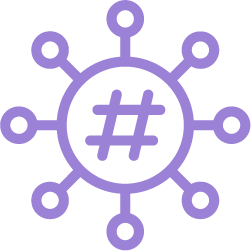 Network icon with a hashtag symbol in the center