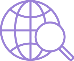 Globe and magnifying glass icon
