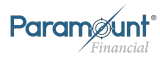 Paramount Financial logo in blue and gray with a compass graphic through the “o”