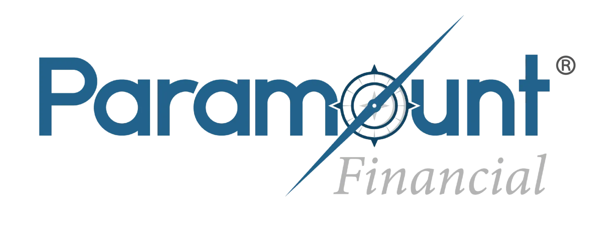 Paramount Financial logo in blue and gray with a compass graphic through the “o”