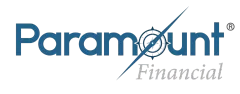 Paramount Financial logo in blue and gray with a compass graphic through the “o”