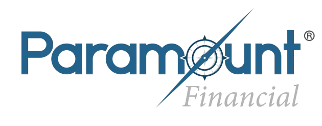 Paramount Financial logo in blue and gray with a compass graphic through the “o”