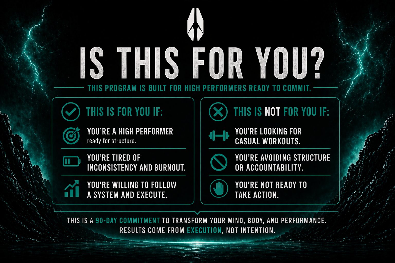 Dark teal infographic titled “Is This For You?” with yes/no boxes about a curling event.