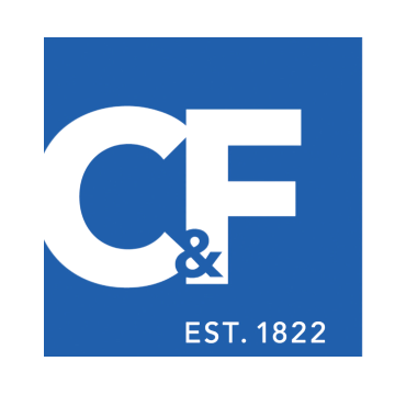 A blue square with the letters cf and est 1822 on it