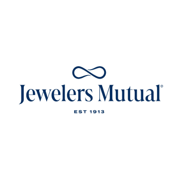 The logo for jewelers mutual is a blue logo with an infinity symbol.