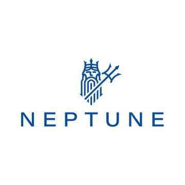 A blue logo for neptune with an owl and trident