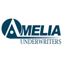 The logo for amelia underwriters is blue and white.