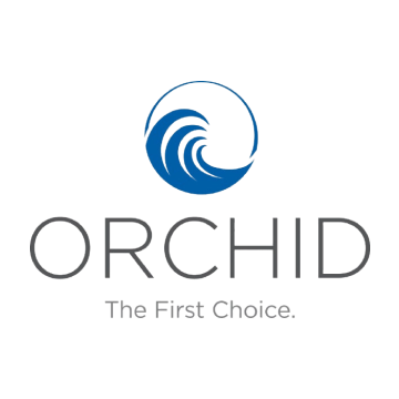 Orchid the first choice logo with a blue wave in the middle
