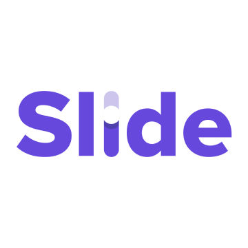 The word slide is written in purple letters on a white background.