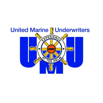 United marine underwriters logo with a steering wheel