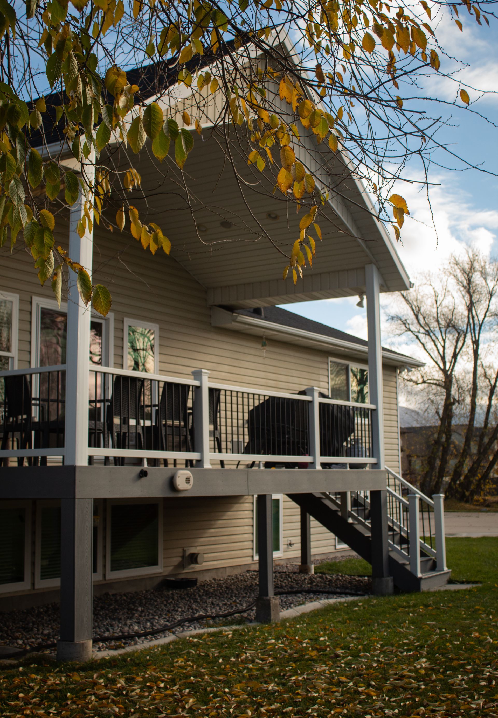 A house with a large porch and stairs