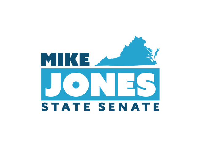 Michael Jones for State Senate campaign logo featuring the candidate's name and the outline of the state of Virginia.