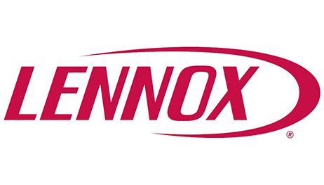 The lennox logo is red and white and has a red circle around it.