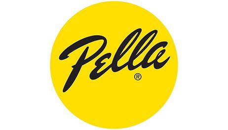 A yellow circle with the word pella on it.