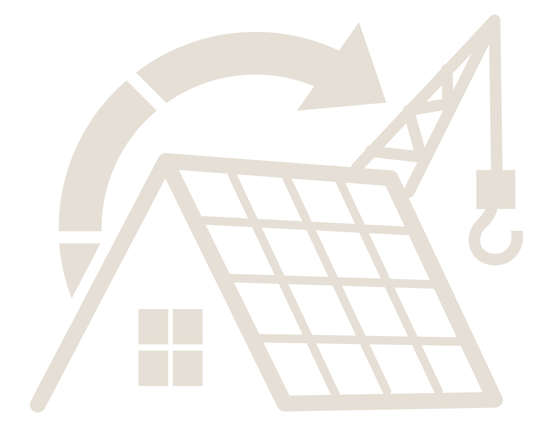 A silhouette of a house with a solar panel and a crane.