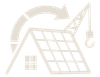 A silhouette of a house with a solar panel and a crane.