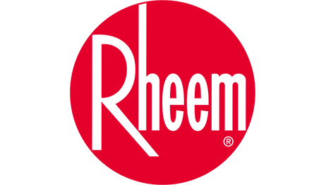 The rheem logo is in a red circle on a white background.