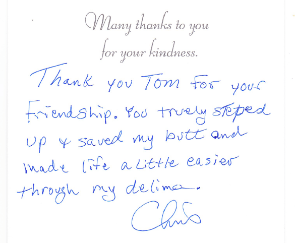 Great service thank you note