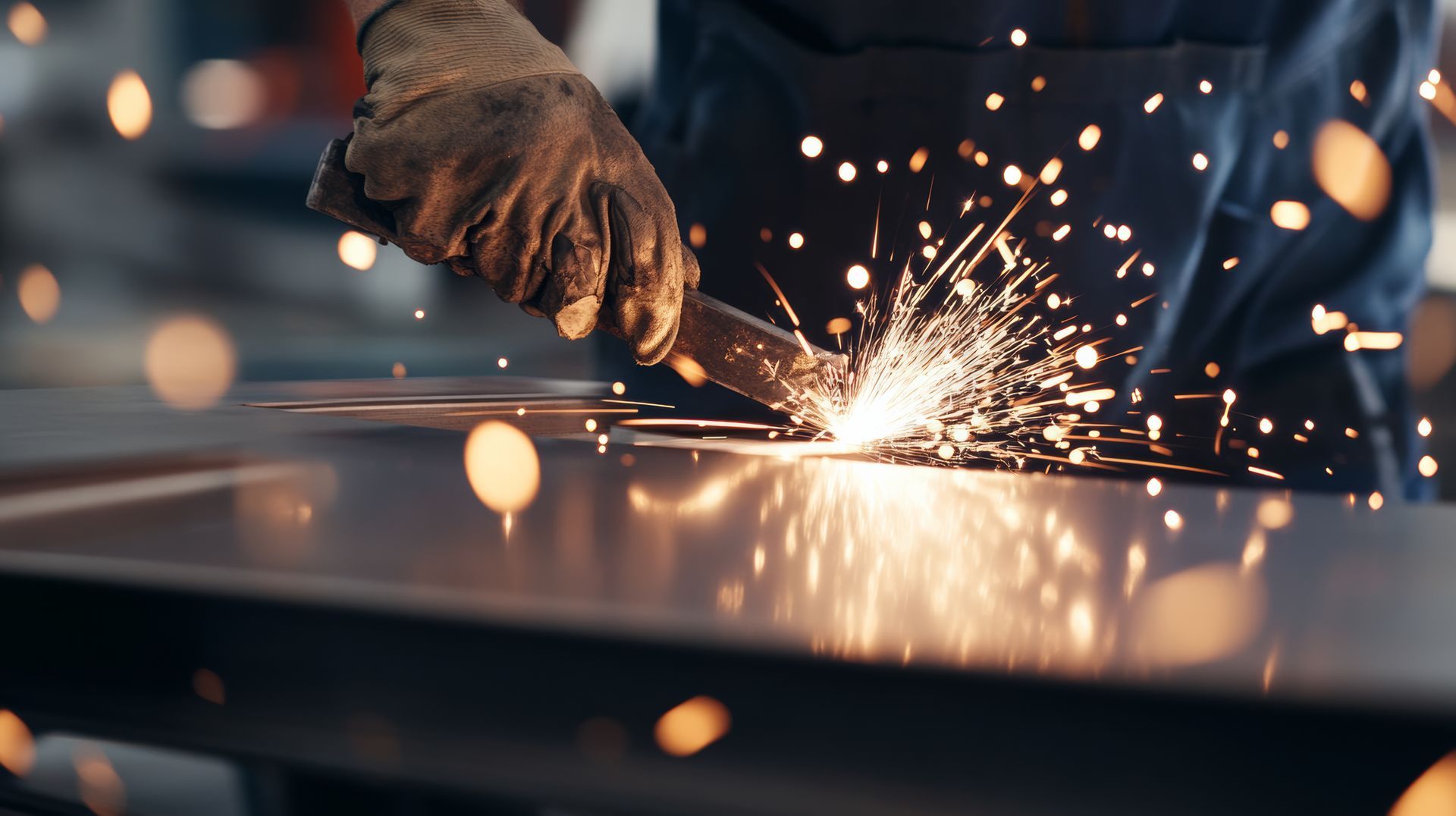 Hand grinding metal, producing bright sparks in workshop. Hand grinding metal, producing bright sparks in workshop.