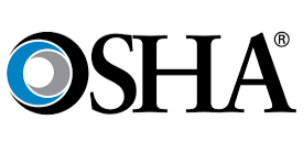 The osha logo is black and blue with a blue circle in the middle.