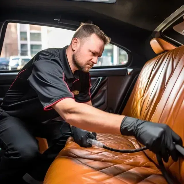 Mobile Detailing - A man is cleaning the back seat of a car