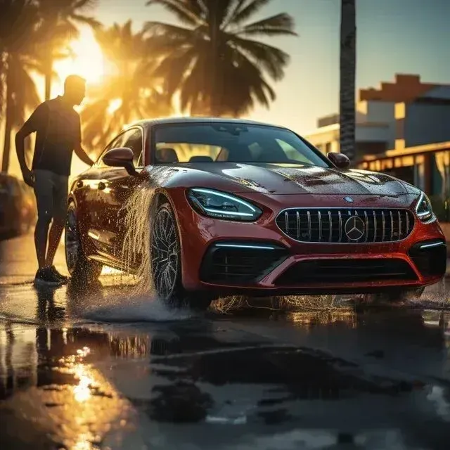 Mobile Detailing - A man is washing a red sports car with a hose