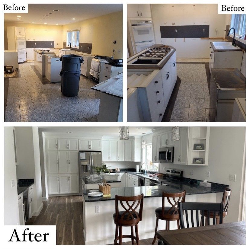 A before and after photo of a kitchen