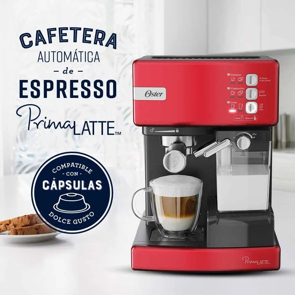 Cafetera espresso Red Oster Prima Latte para preparar capuchino, compatible con cápsulas Dolce Gusto.