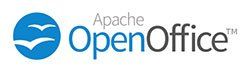 The logo for apache openoffice is a blue circle with two birds on it.