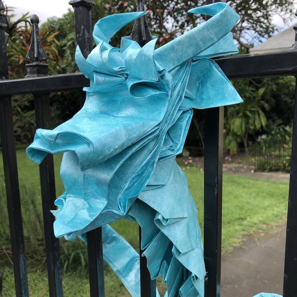 seven foot origami dragon display