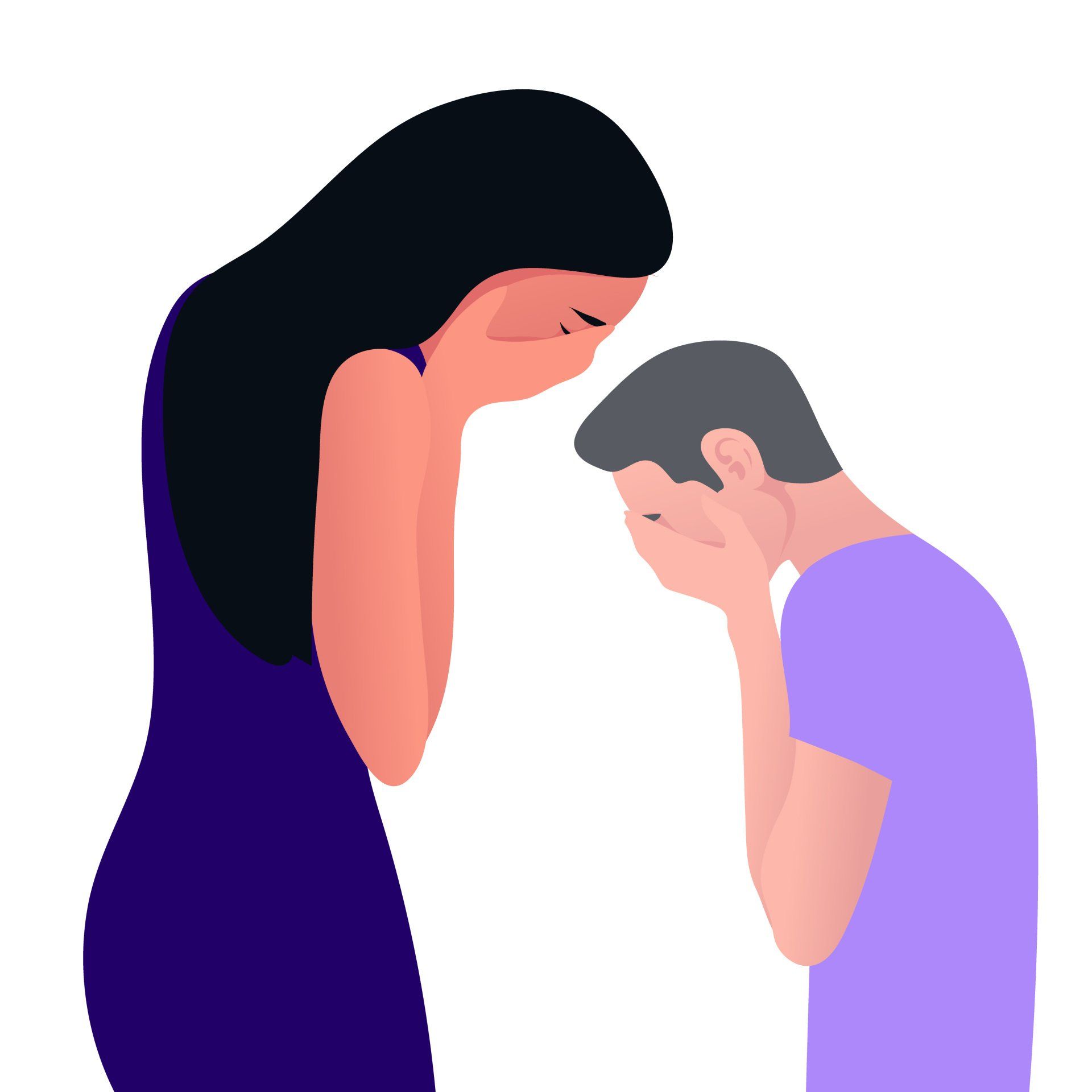 Man and women crying together, knowing they are not alone