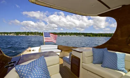 Pilot house featuring teak decking by Teakdecking Systems, showcasing premium craftsmanship in marine design