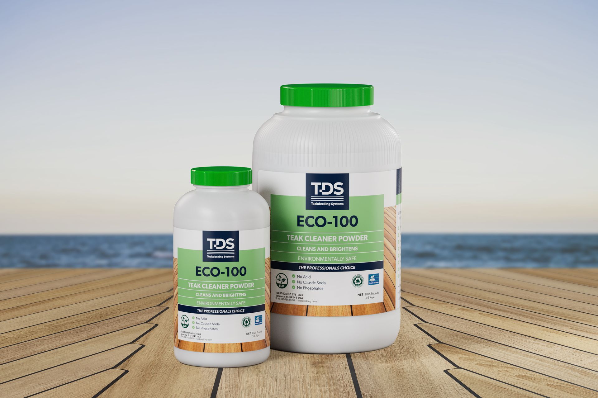 ECO-100 Teak Cleaner: Eco-friendly powder cleans and brightens teak decks without harsh chemicals.