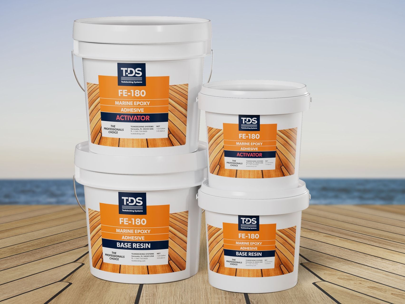 FE-180A Marine Epoxy Activator and Resin for strong, flexible bonding of teak and marine materials