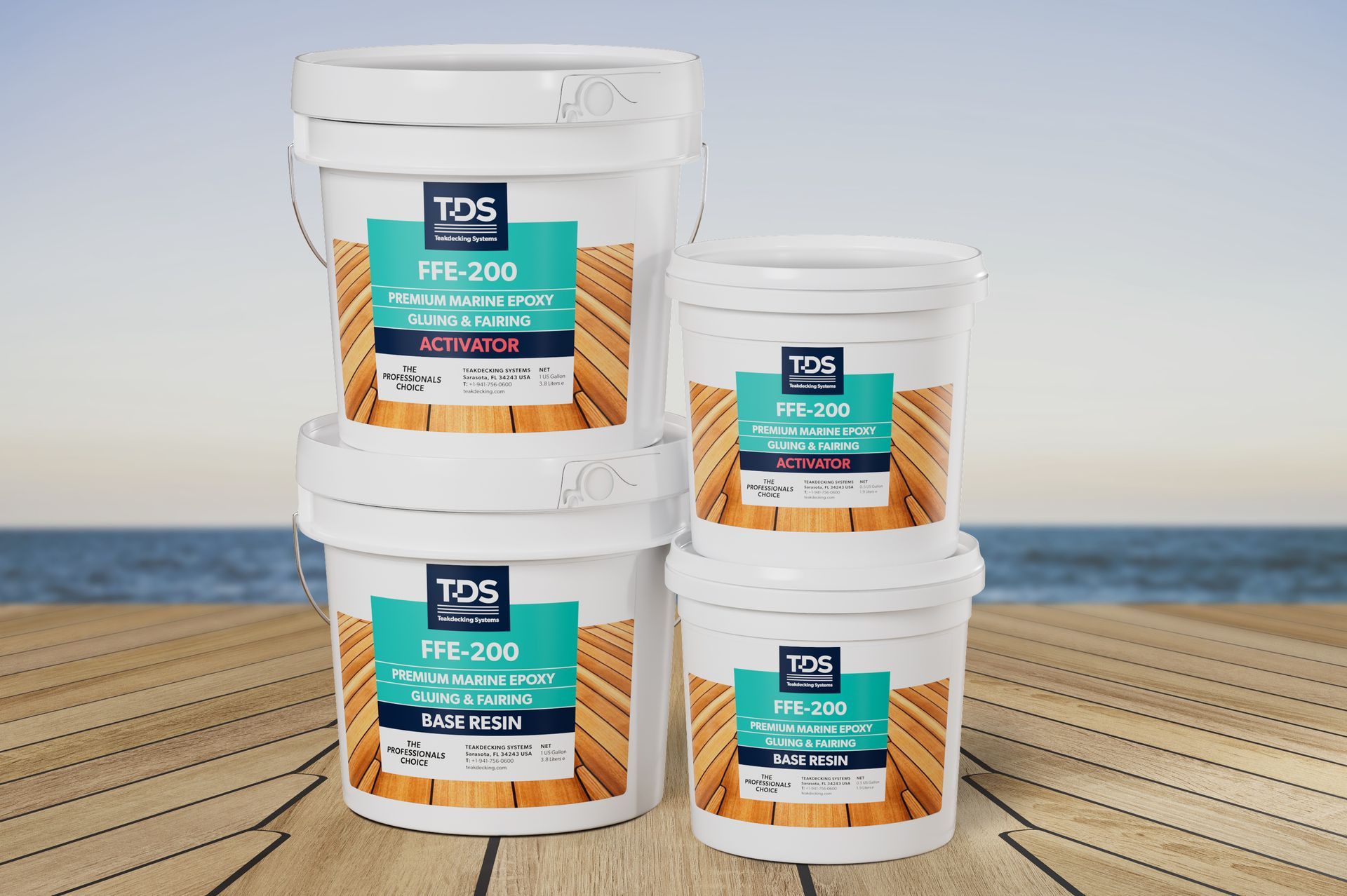 FFE-200 Marine Epoxy in large and small sizes for fairing and bonding applications.