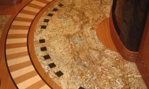 Teakdecking Systems creates a decorative, unique design for yacht interiors using premium teak for luxury and style