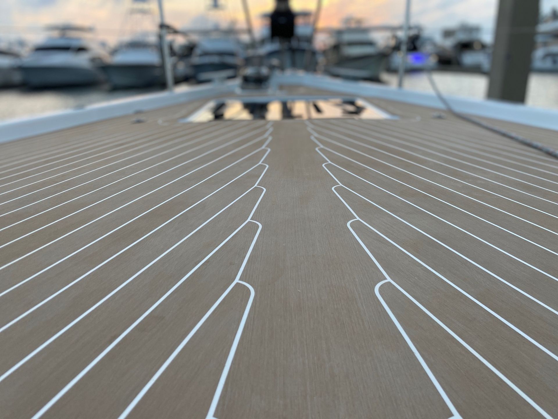 A composite deck featuring a central king plank, showcasing elegant design and durable construction