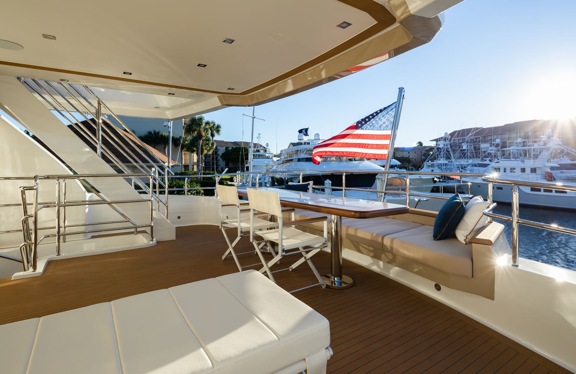 Teakdecking Systems composite decking on the yacht Northland, highlighting superior craftsmanship and luxury marine design