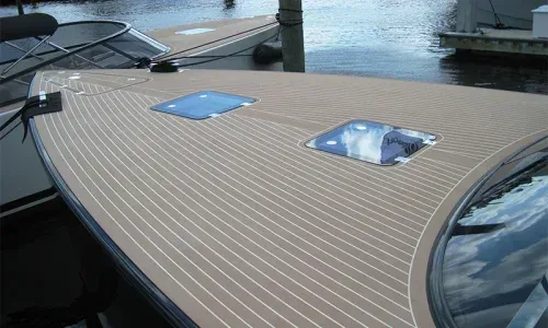 Teakdecking Systems composite bow deck, offering durability and sleek design for modern marine applications