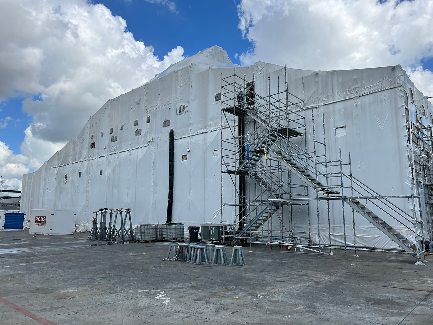 Its important to keep the vessel wrapped or in a tent during installation