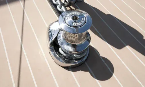 A composite deck by Teakdecking Systems around the anchor joist, highlighting precise craftsmanship and durability