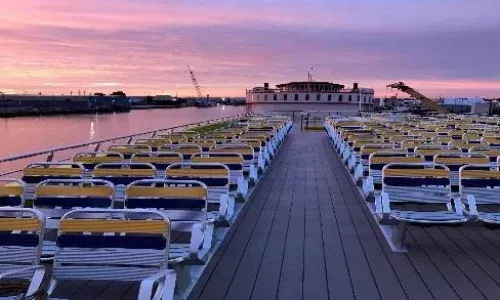 Composite Decking on a ferry boat seating area, offering durability and low maintenance in high-traffic use