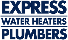 Blue logo reading &ldquo;EXPRESS WATER HEATERS PLUMBERS&rdquo; in bold white text