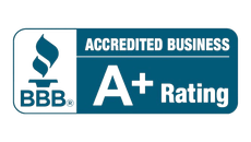 A blue sign that says accredited business a + rating