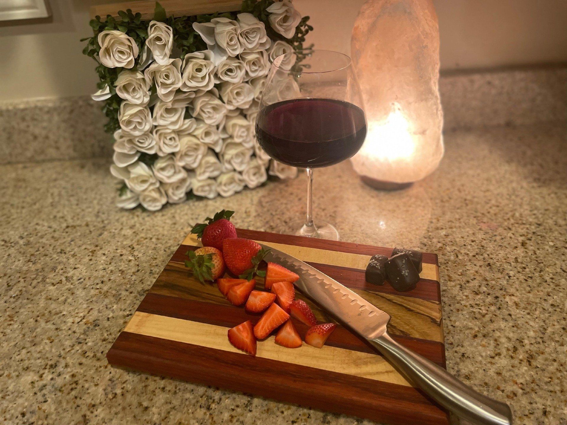 Knife and Strawberries on Cutting Board