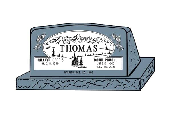 Blue granite headstone with 