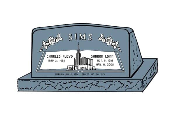 Blue tombstone engraved with 